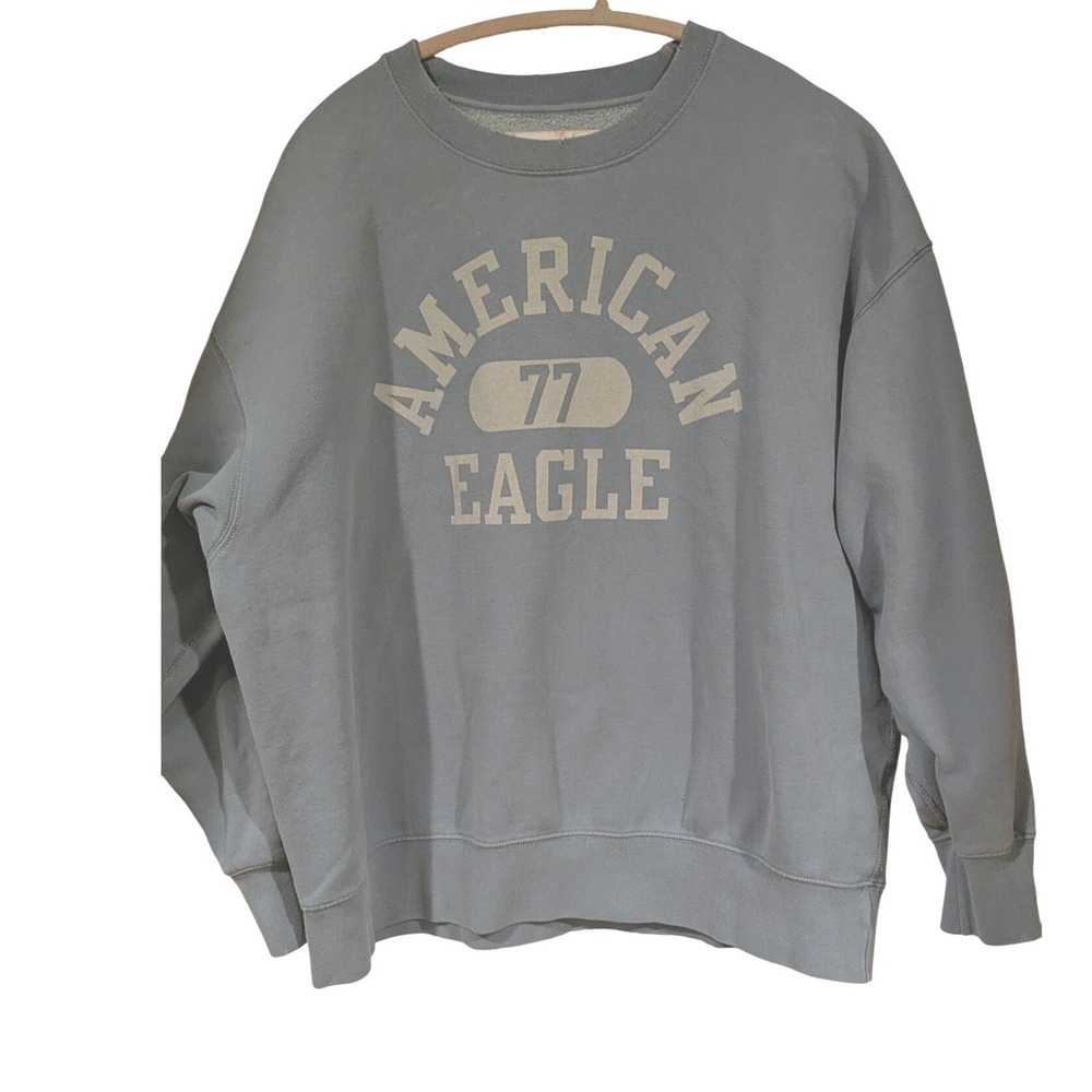 American Eagle Sweatshirt Large Blue Graphic 77 Collegiate Pullover Crewneck